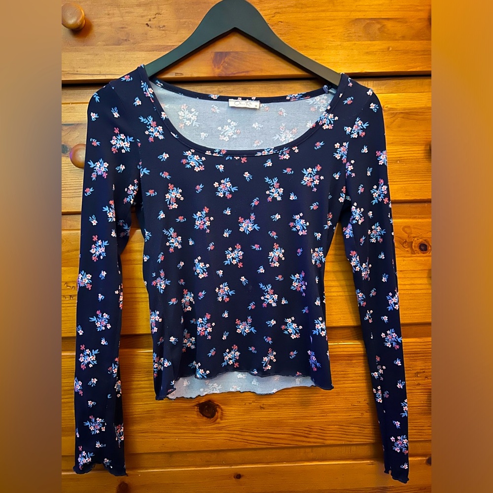 Olivia Rae Navy Blue Long Sleeve Floral Top